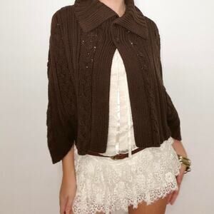 Nwot vintage chunky brown cable knit babydoll shawl